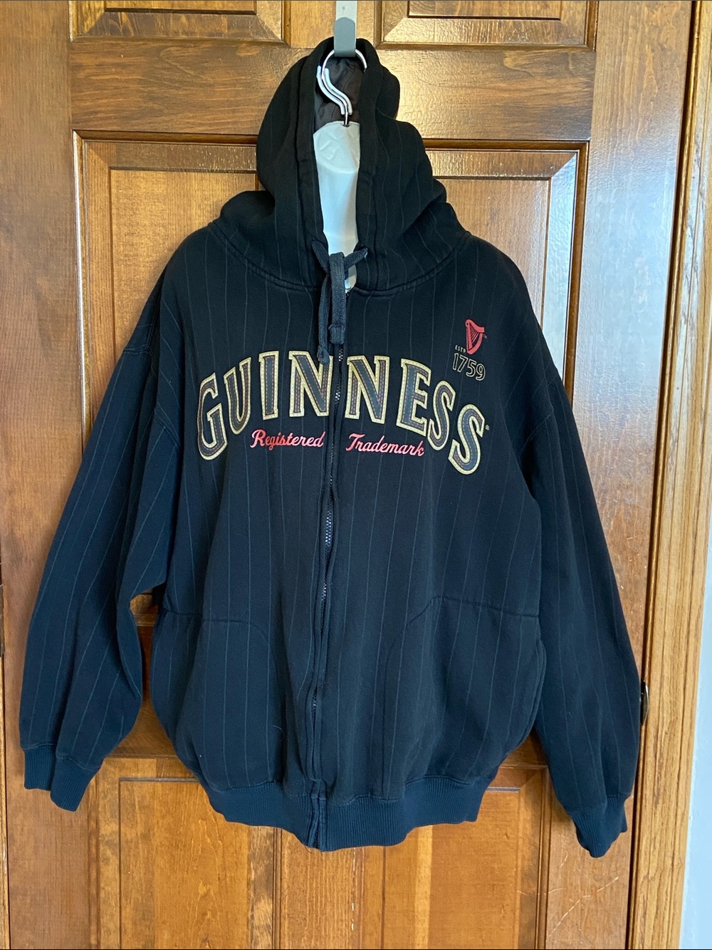Guinness zip hoodie a black pinstripe design and embroidered logo detailing XL